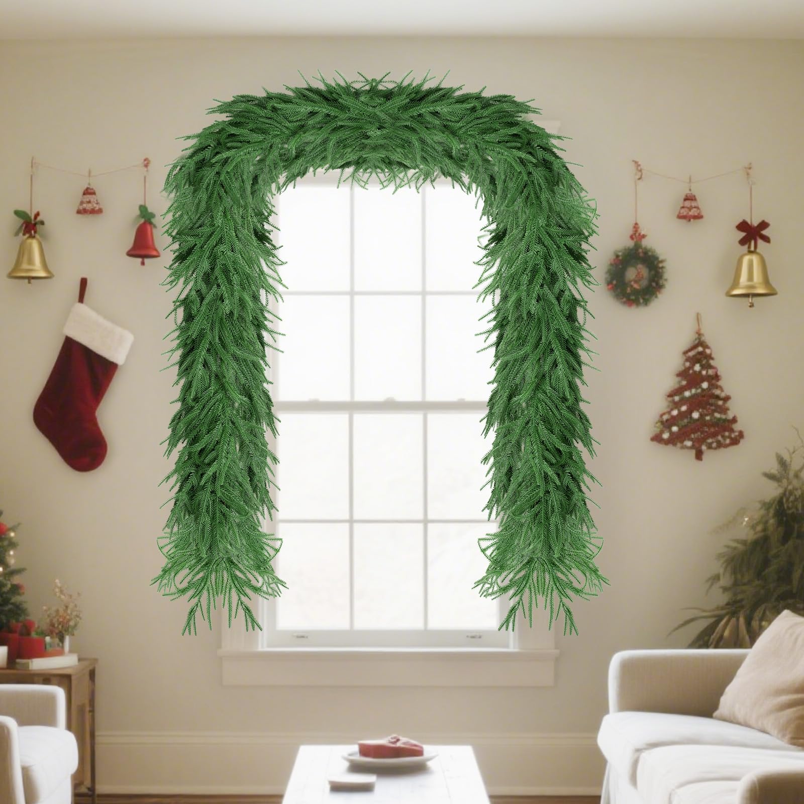 KYGDS Christmas Norfolk Pine Garland 6FT Real Touch Artificial Greenery Green