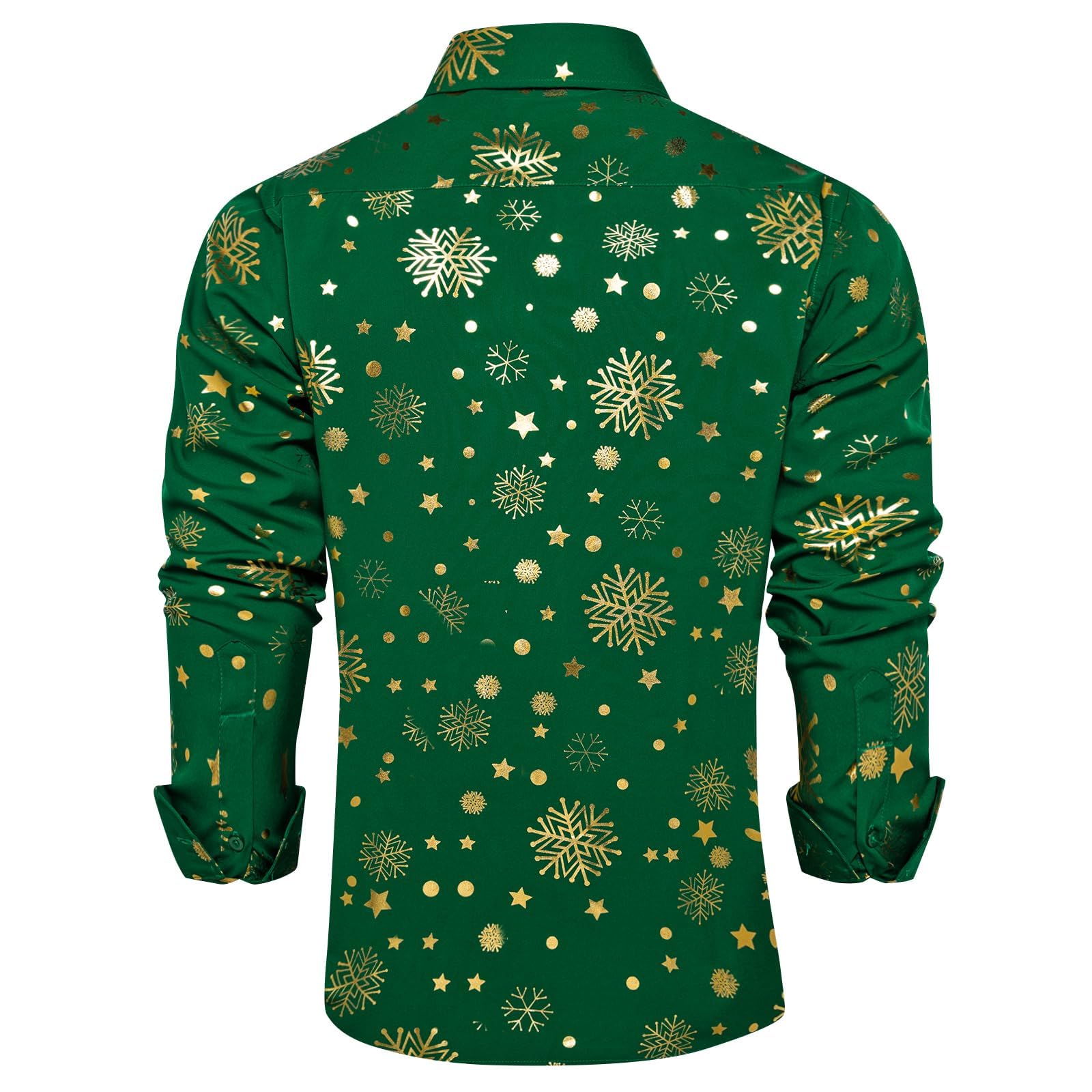 DiBanGu Mens Christmas Long Sleeve Button Down Shirt Green Gold Snowflake Size S