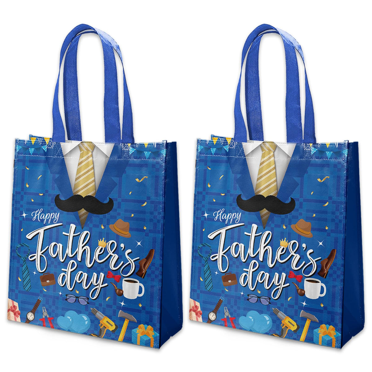 delaimastor 16Pcs Father's Day Non-Woven Gift Bags Blue Black 7.8x3.1x9.8in