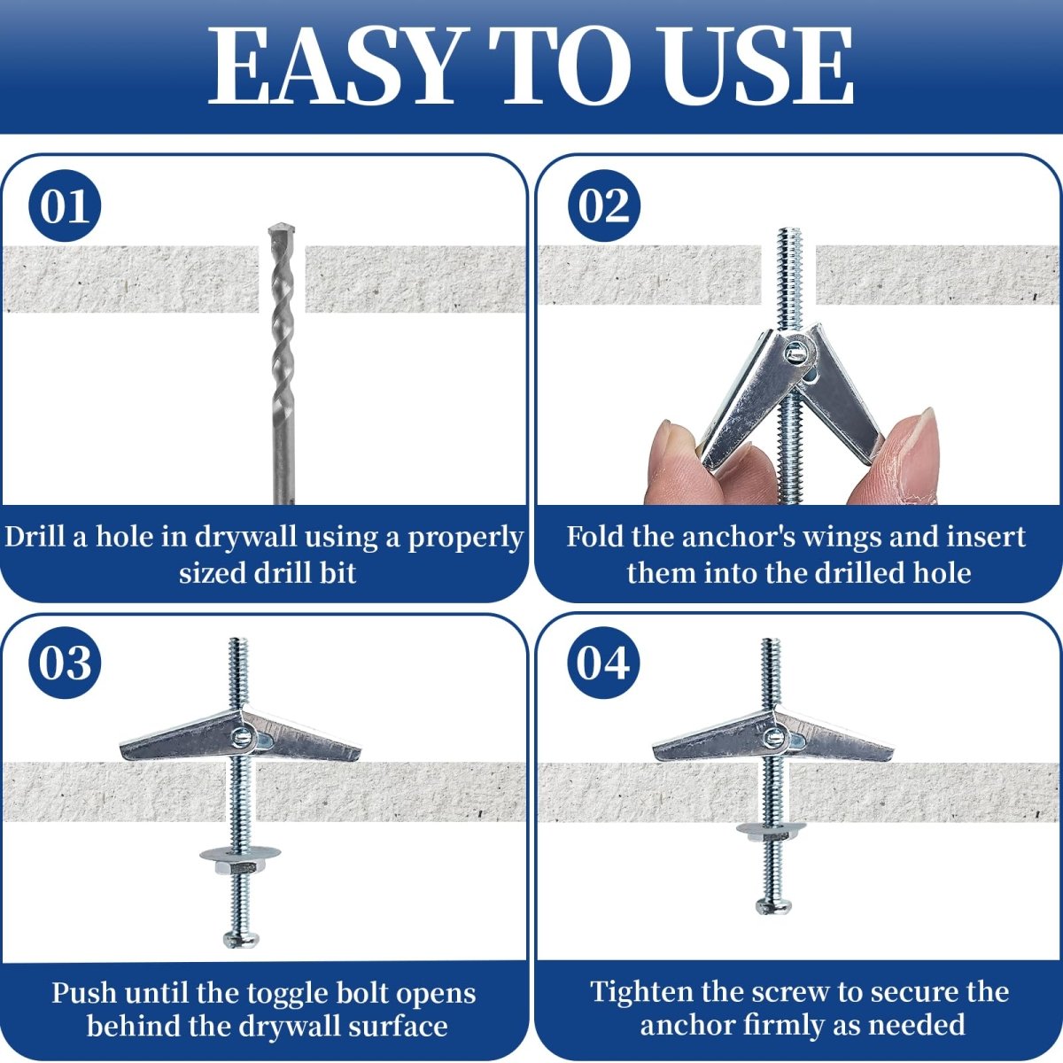 Toggle Bolts & Wing Nut Kit 50 Sets – 1/8", 3/16", 1/4" Drywall Anchors for Wall Mounting