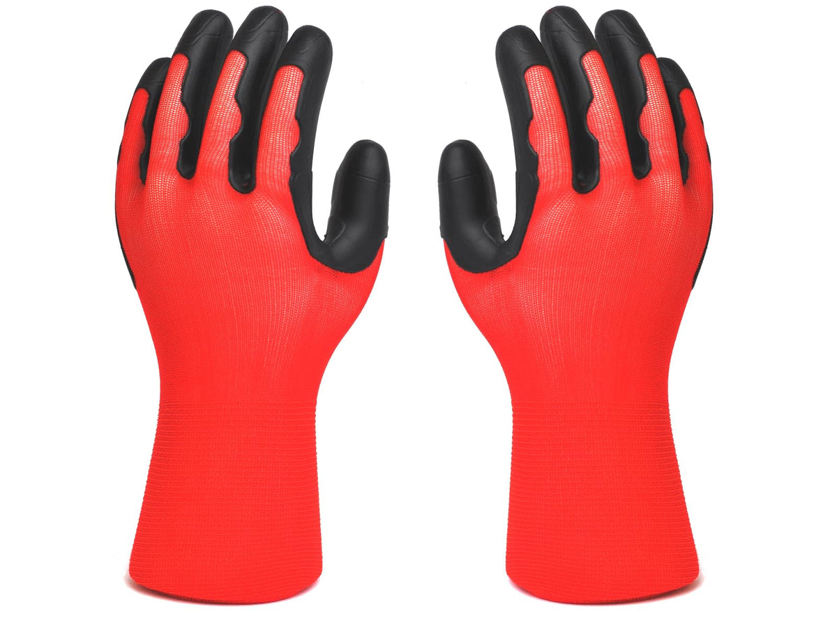 Meow Garden Thorn Proof Garden Gloves 2 Pairs Heavy Duty TPE Coated Green Red