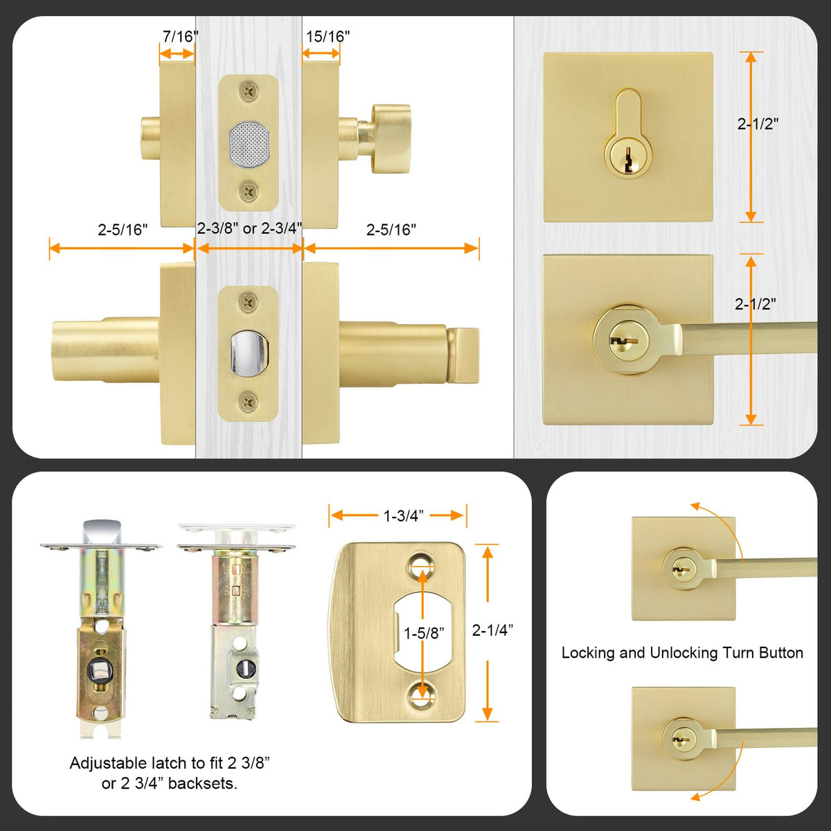 Goldenwarm Gold Dummy Door Handles Brushed Brass Levers 3 Pack