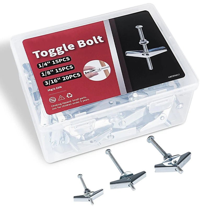 Toggle Bolts & Wing Nut Kit 50 Sets – 1/8", 3/16", 1/4" Drywall Anchors for Wall Mounting