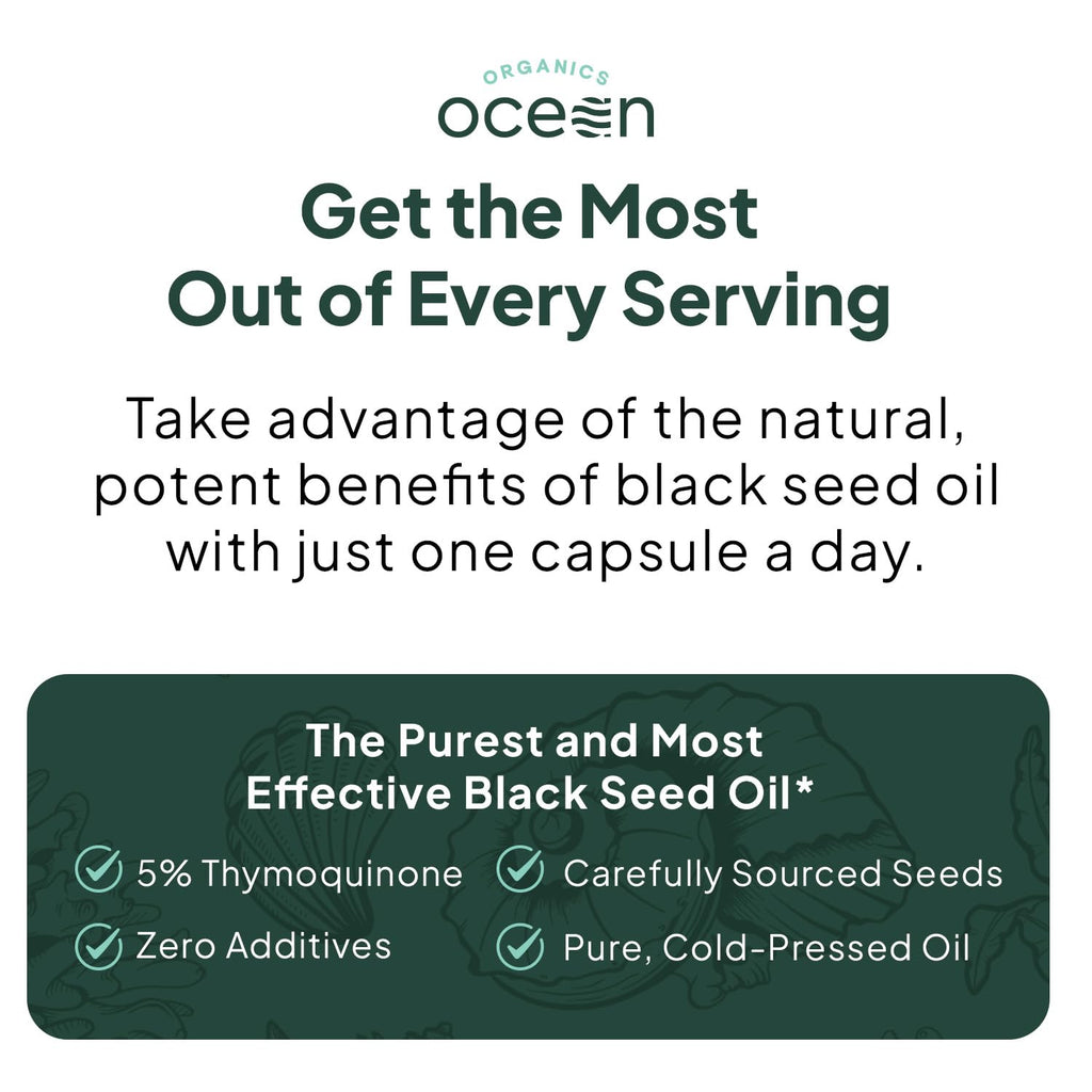 Ocean Black Seed Oil Supplement - 1000mg Çörek Otu Yağı Capsules, 60 Count (1+1 Free) - Natural Health Support