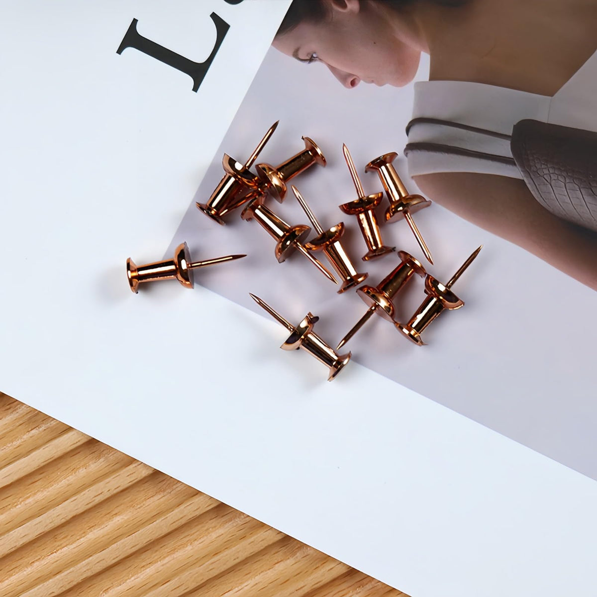 Bomeirc Rose Gold Push Pins 100pcs Double Headed Decorative Tacks with Box