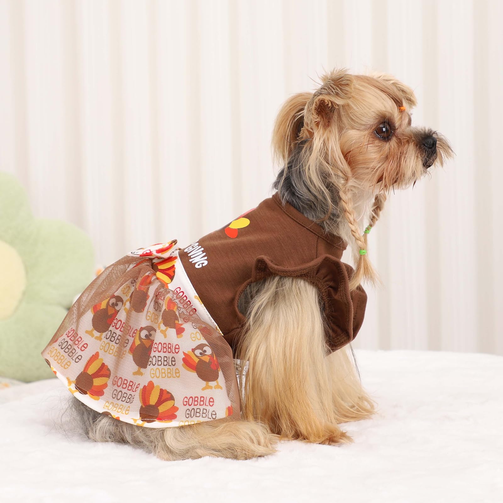 Sebaoyu Thanksgiving Dog Dress Brown Turkey Skirt Small Size