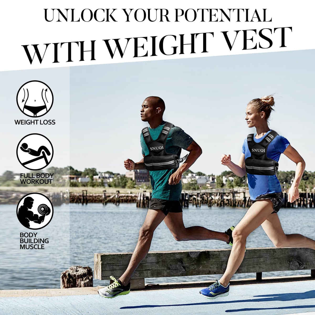 SNUQI Adjustable Weighted Vest with 6 Ironsand Weights Black Size 9-18 lb