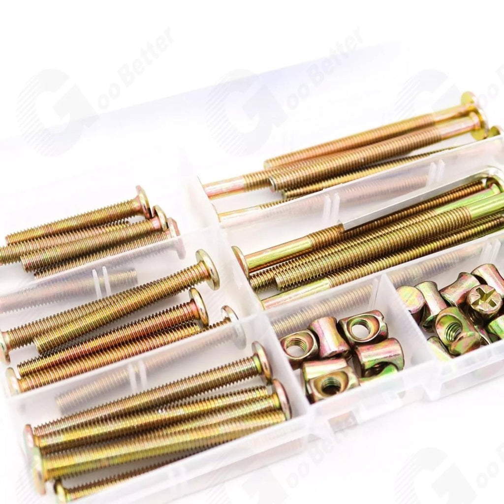 M6 Furniture Bolts & Barrel Nuts Kit 51-Piece – Hex Socket Screws with Allen Key for Bed Frames & Flat-Pack Furniture