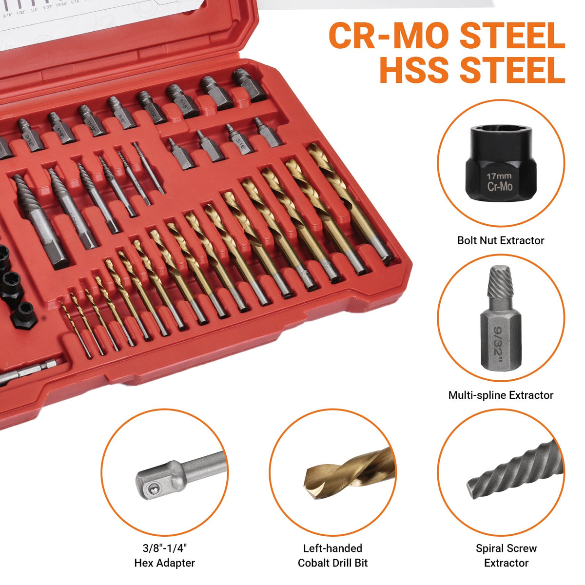 49-Piece Bolt and Screw Extractor Set with Drill Bits for Professional Auto Repair