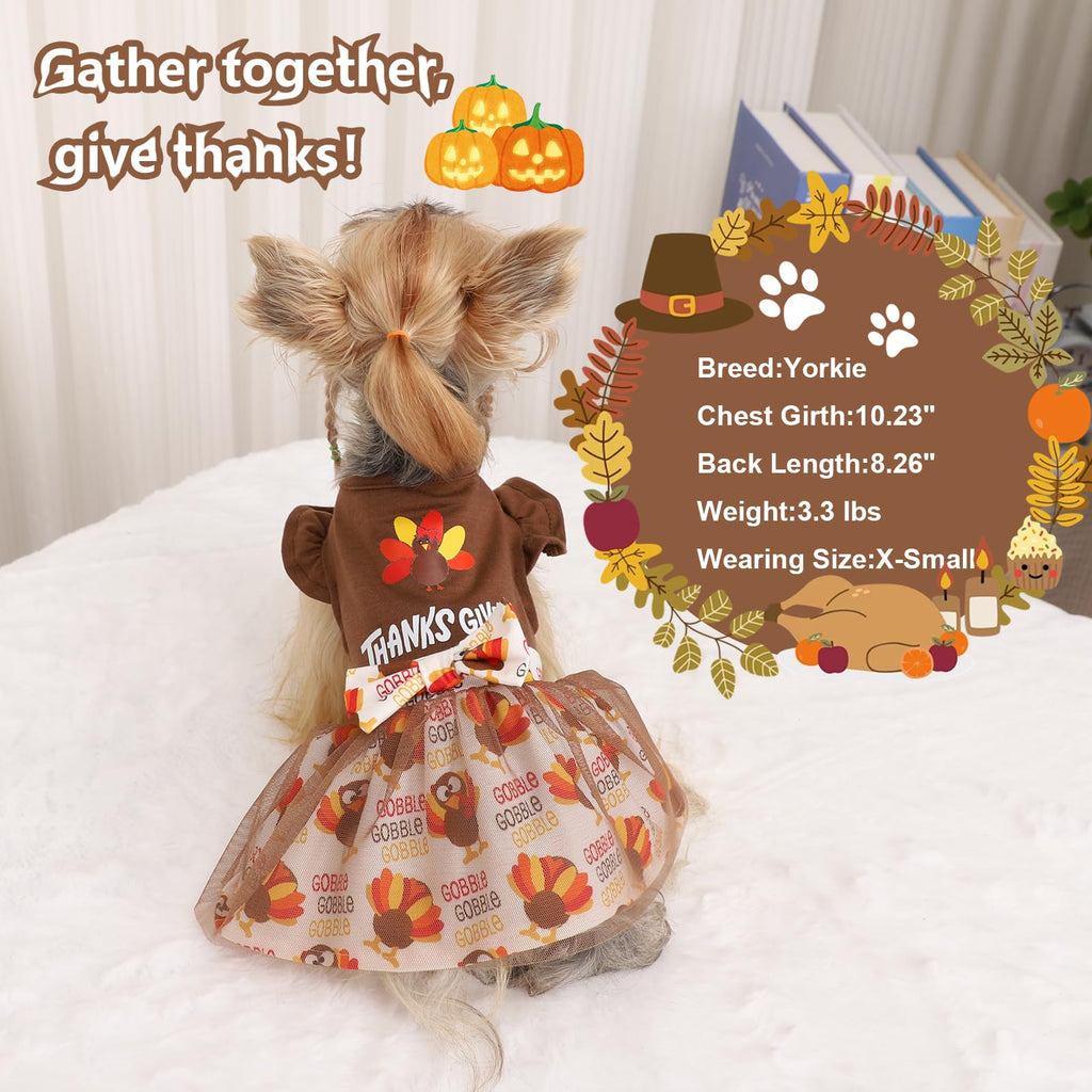 Sebaoyu Thanksgiving Dog Dress Brown Turkey Skirt Small Size