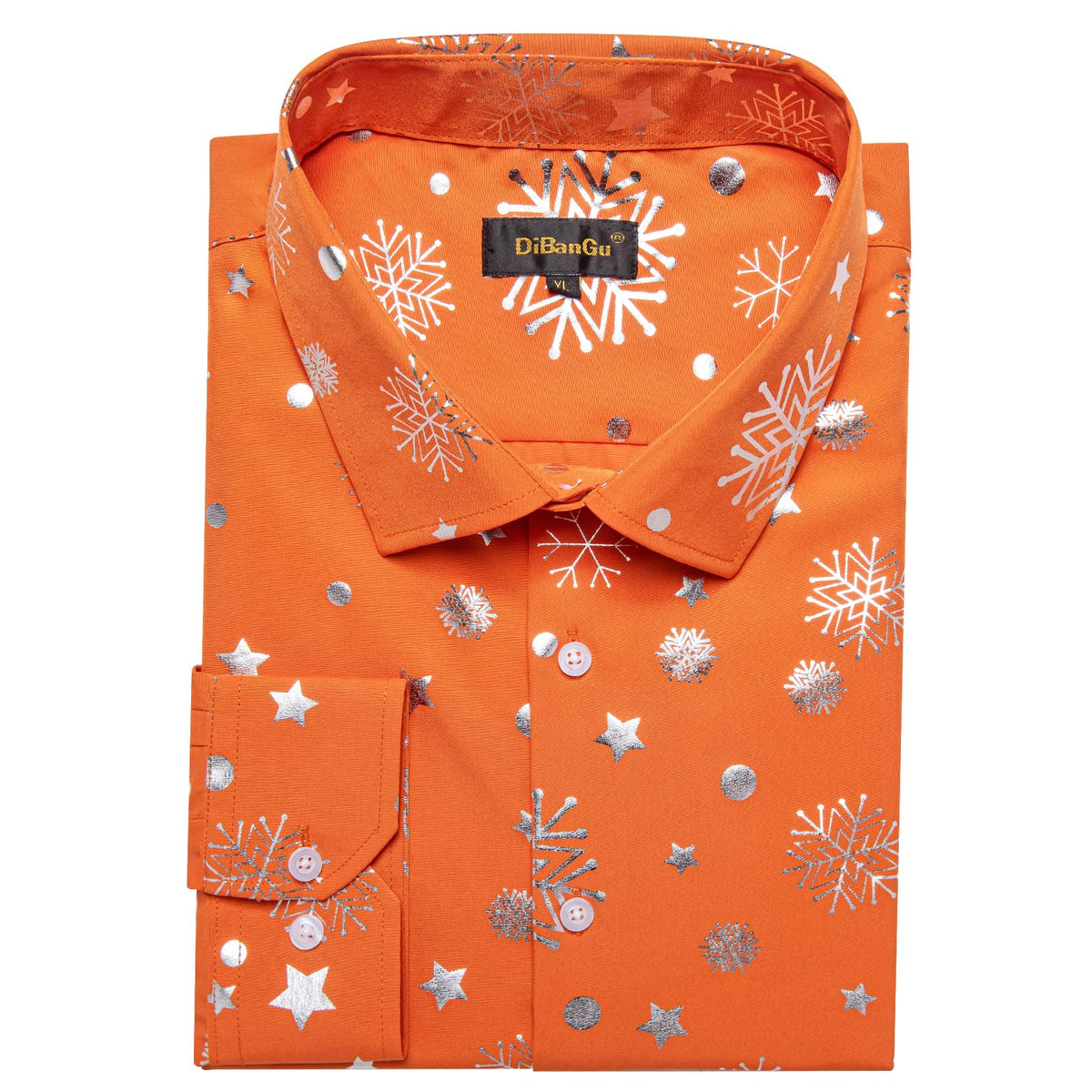 DiBanGu Mens Christmas Long Sleeve Button Down Shirt Orange Silver Size XX-Large