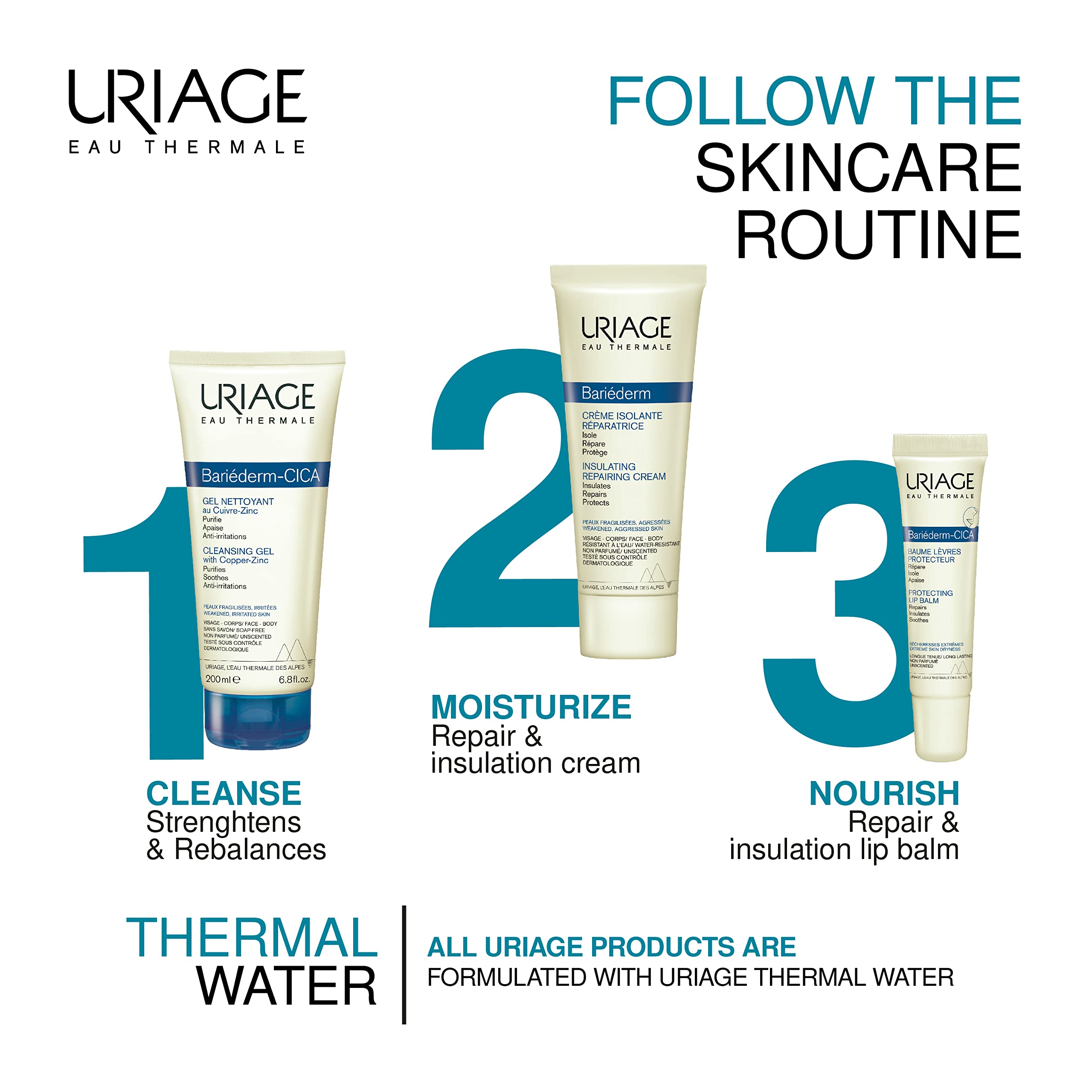 Uriage Bariederm Cleansing Cica Gel - Gentle, Fragrance-Free Skincare for Dry, Sensitive Skin