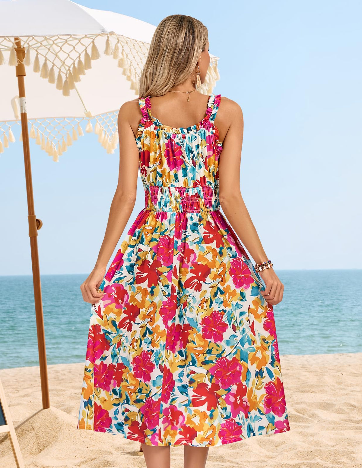 Kate Kasin Womens Floral Wedding Guest Dress Sleeveless Blue Leaves Size M