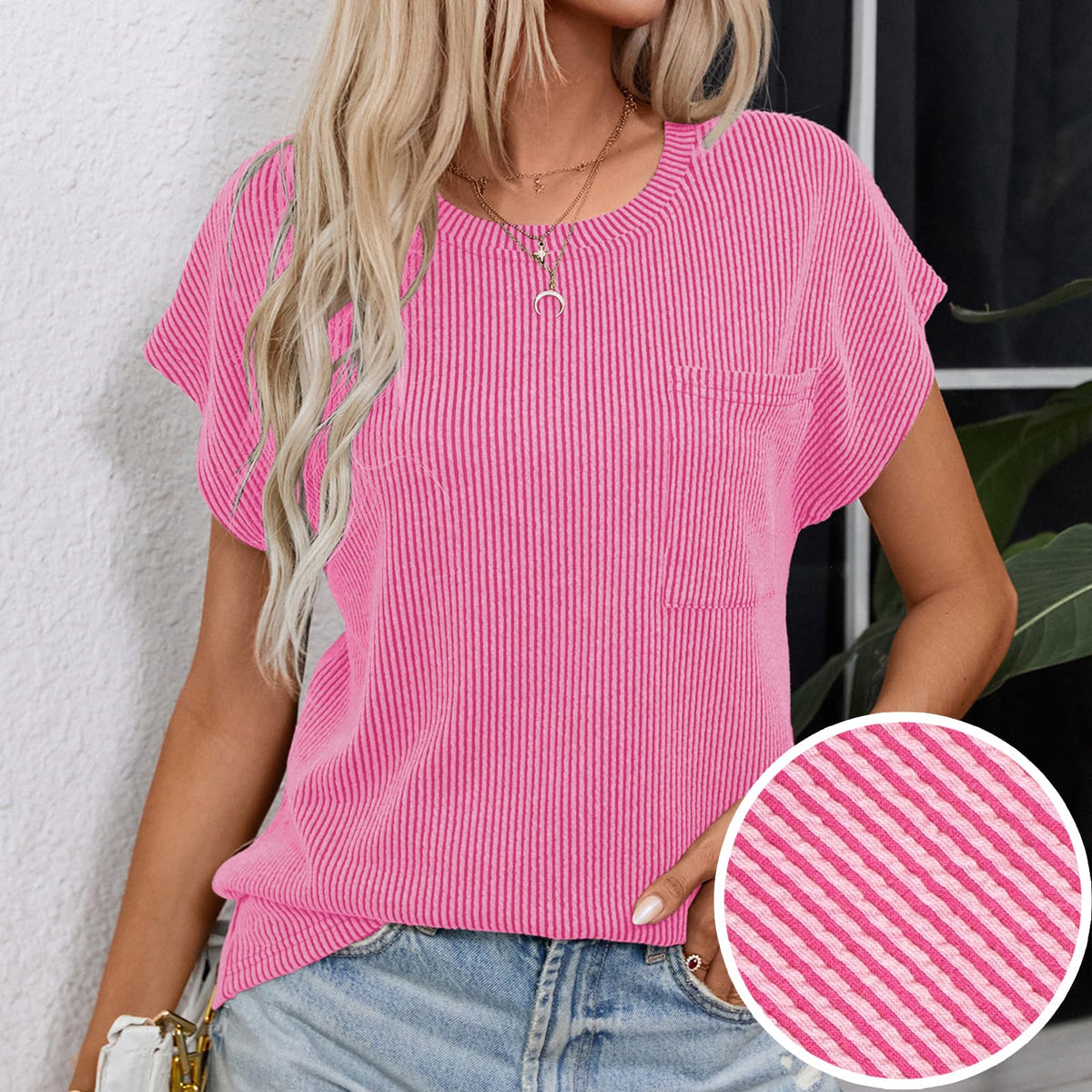 levaca Womens Ribbed Cap Sleeve Crewneck Tee Black Size L
