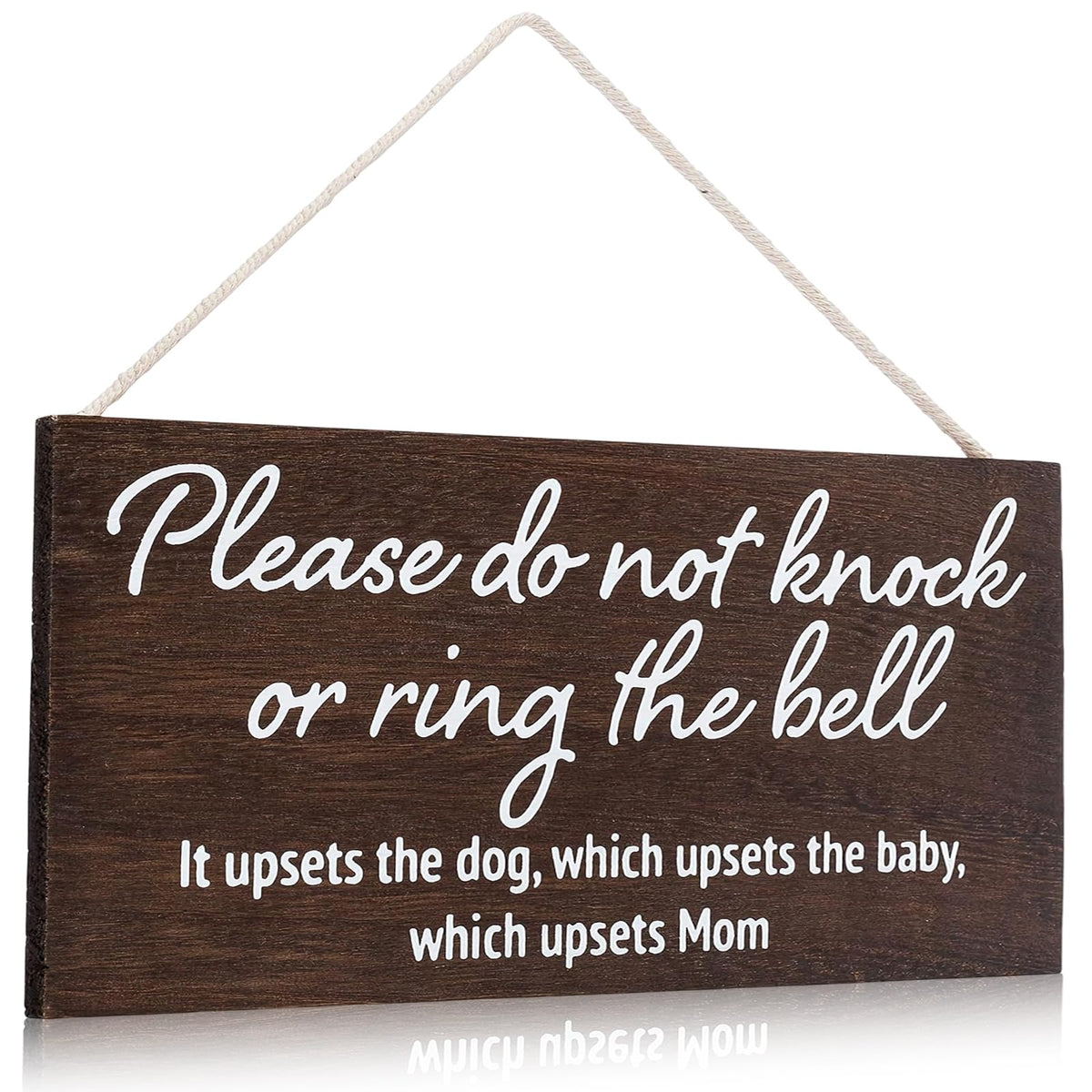 YEWANG Do Not Ring Doorbell Sign Wooden 12x6 Inch Brown with Ropes