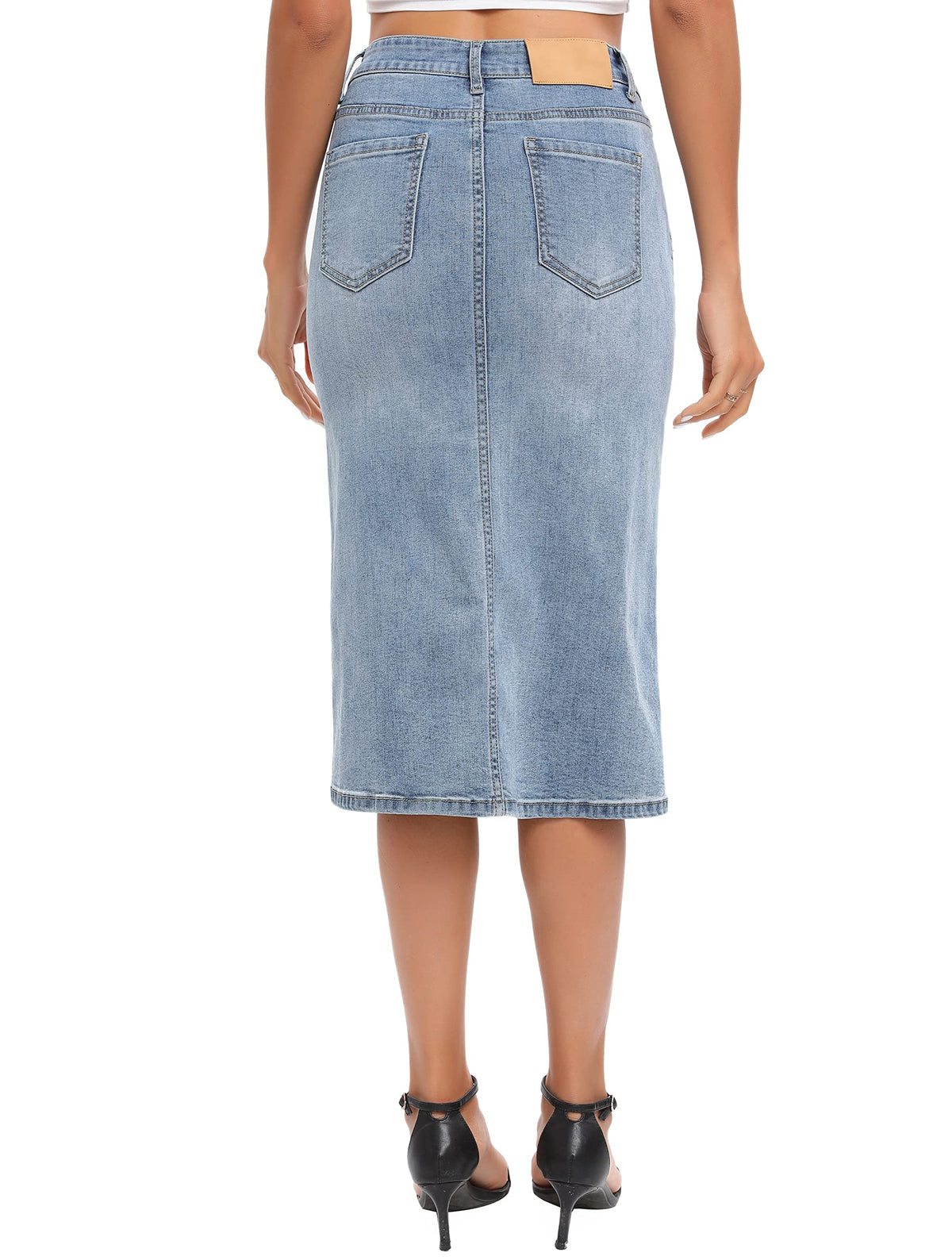 ETTELO Midi Denim Skirt High Waisted Slit Casual Stretch Deep Blue Size XX-Large
