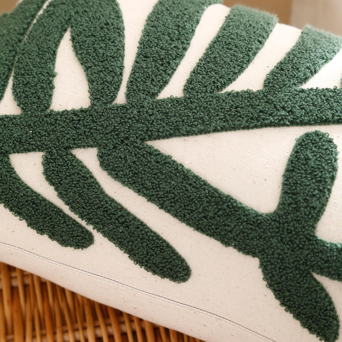 Tosleo 12x20in Green Tropical Leaf Embroidered Pillow Covers 2 Pack