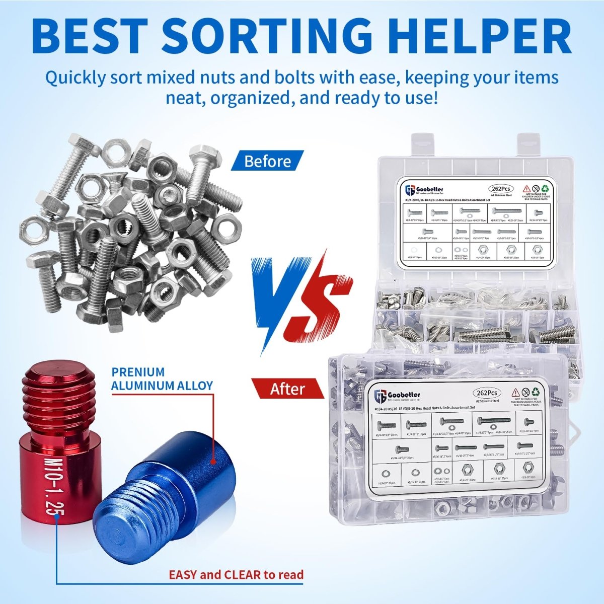 Nut and Bolt Thread Checker Standard and Metric, 44 Male/Female Bolt Size Finder Thread Gauge (23 Standard & 21 Metric), for Bolt and Nut Size Chart in Narrow Areas