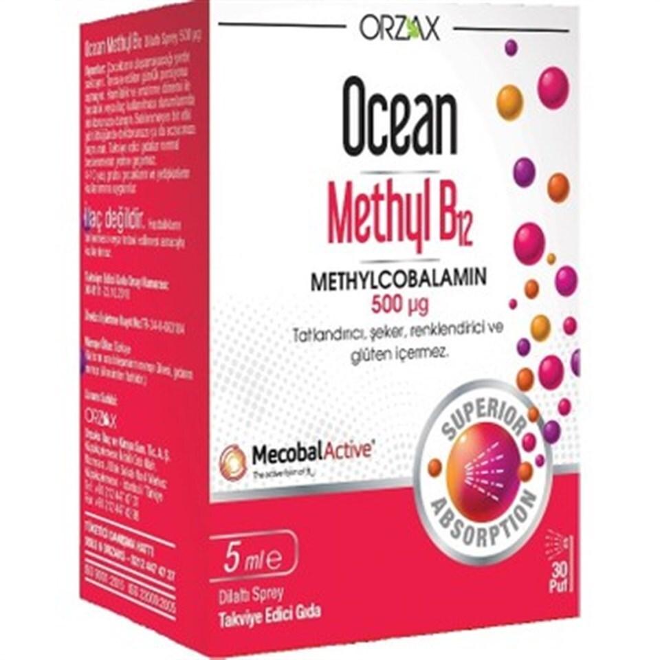 Ocean Vitamin B12 Methylcobalamin Sublingual Spray Supplement for Adults & Children - 500 mg, 5 ml