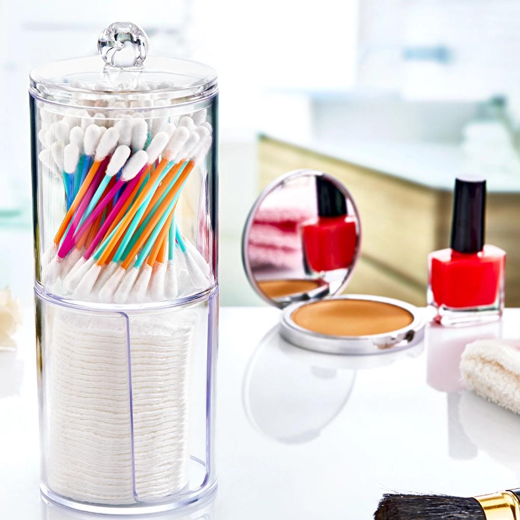 Eklips Two-Tier Cotton Pad Holder Clear Vanity Organizer