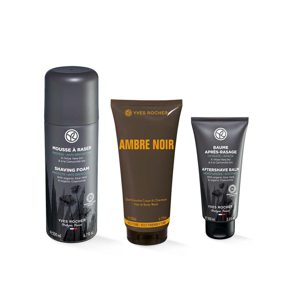 Ambre Noir Men's Grooming Set - Luxury Shaving Kit with Shampoo, Post-Shave Balm, and Hair & Body Care