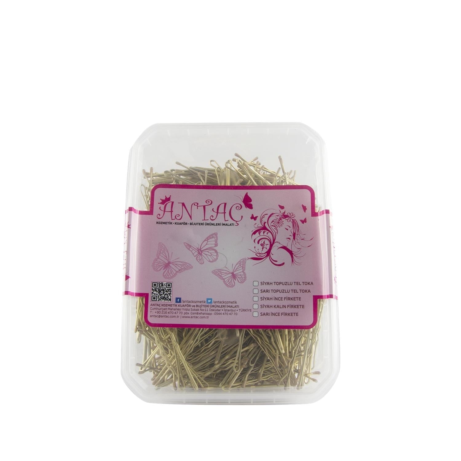 Antaç Thick Yellow Wire Hair Bobby Pins with Knob - Bulk Pack of 500g - Hair Styling Tools for Long Hair
