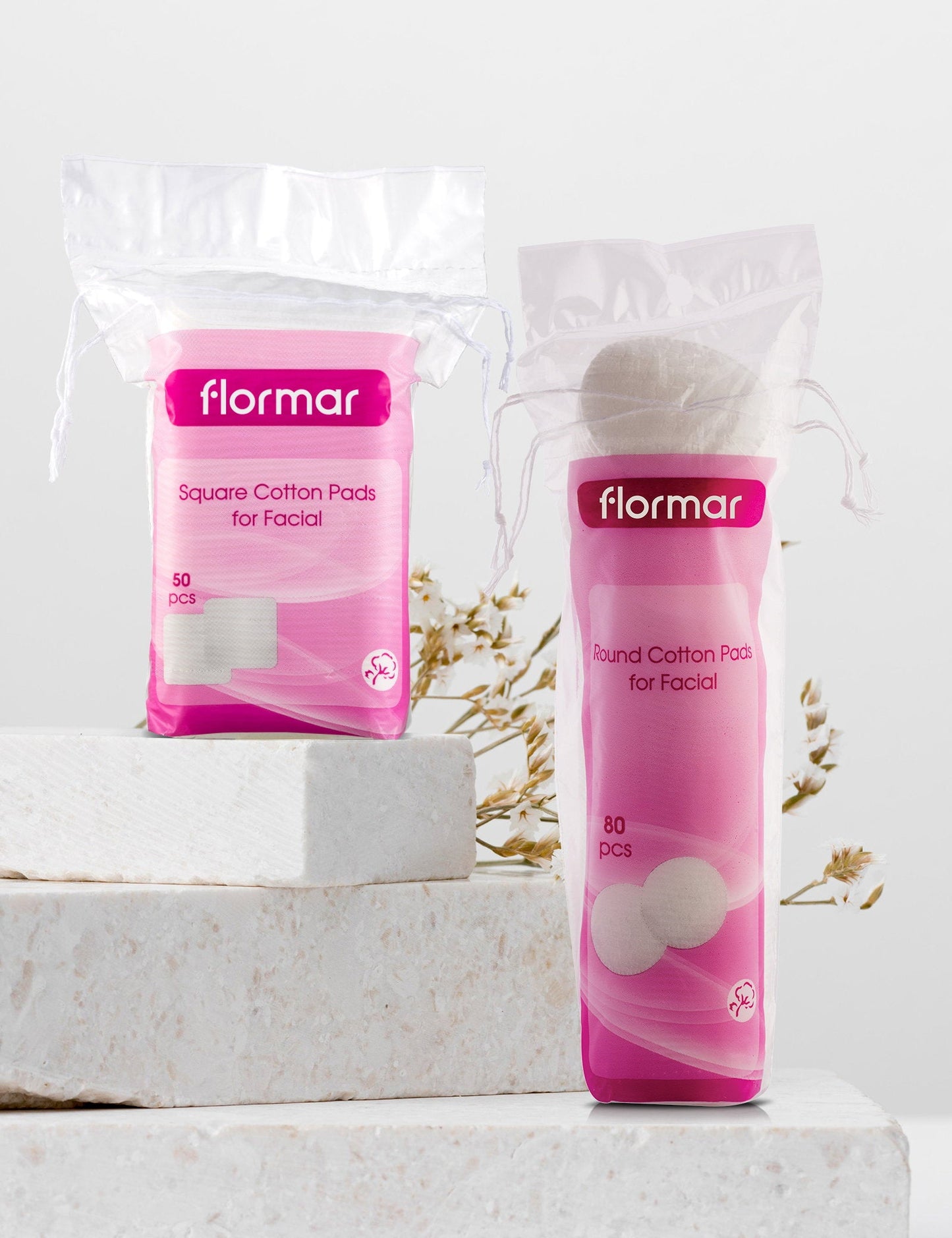Flormar Double-Sided Soft Square Cotton Pads 50 Count
