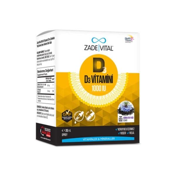 Zade Vital Vitamin D3 1000IU Spray Supplement - Supports Bone Health & Immune Function, 20ml