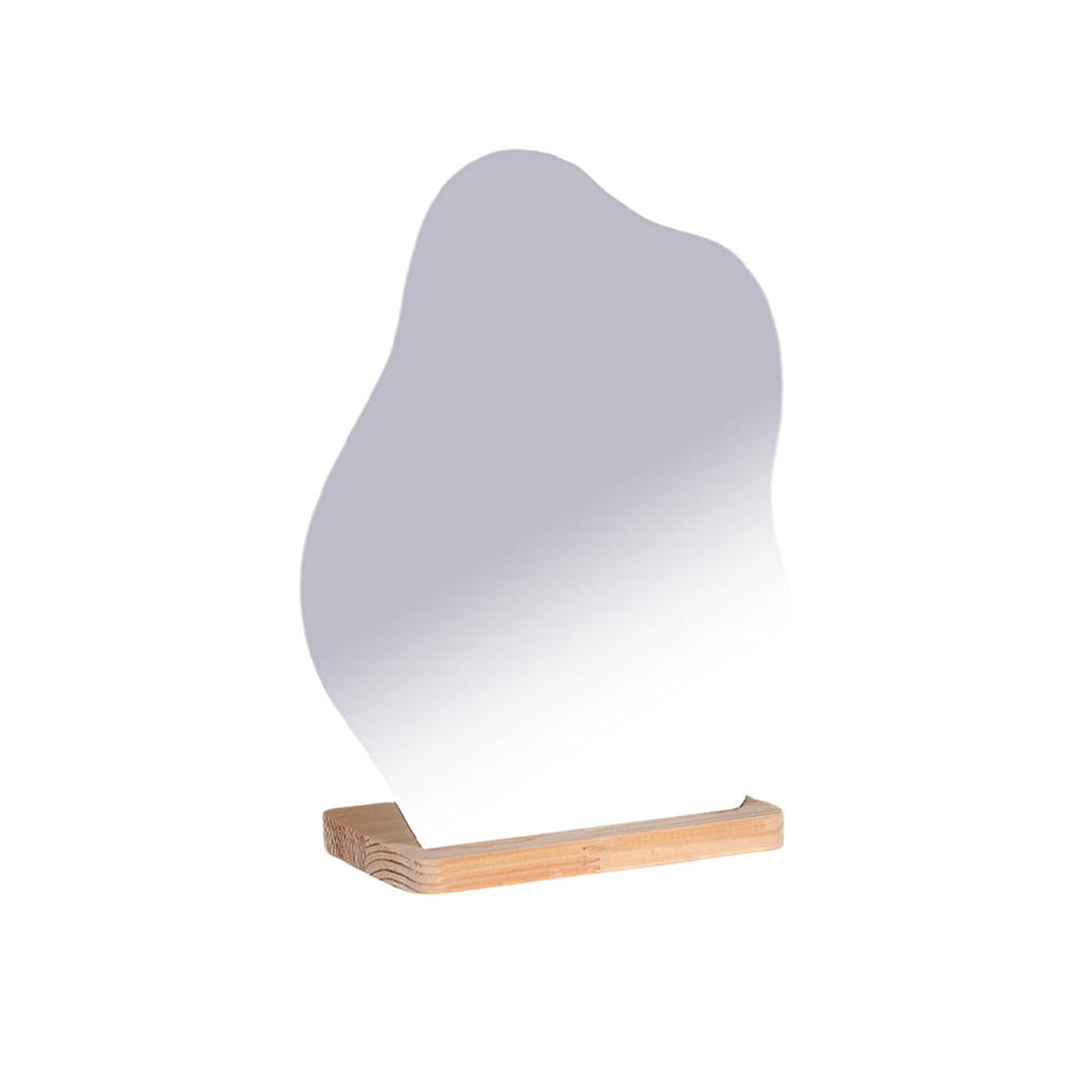 Evcazım Asymmetric Wooden Makeup Mirror - Unique Handmade Decorative Mirror for Home, 13.78 x 11.02 inches