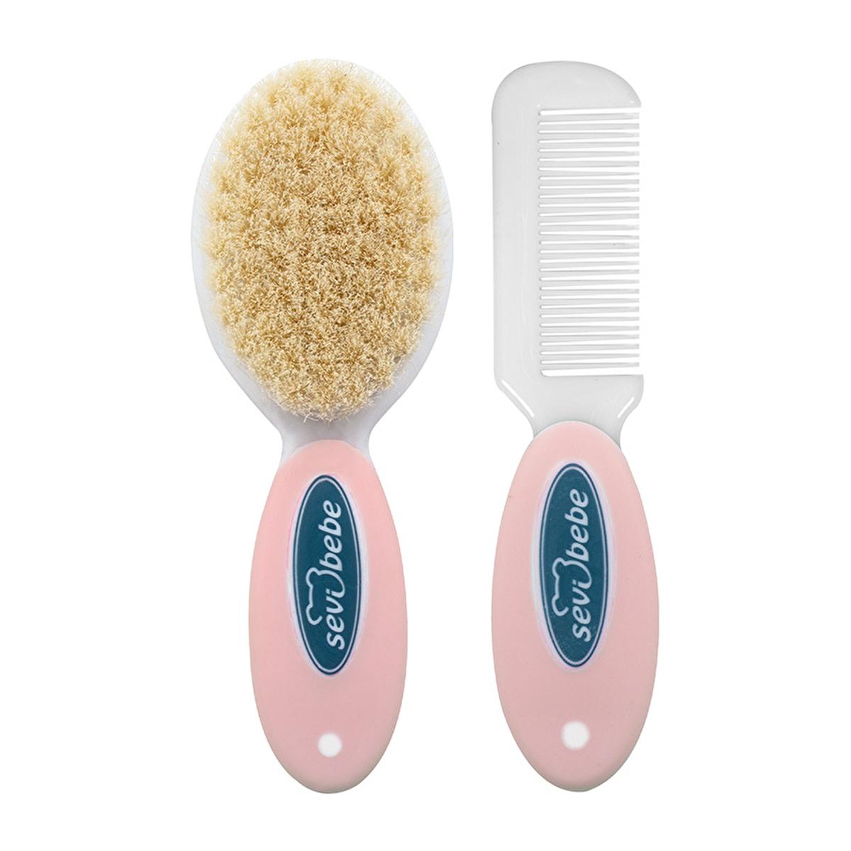 Sevi Bebe Baby Hair Brush and Comb Set - Natural Bristle, Gentle Grooming for Newborns