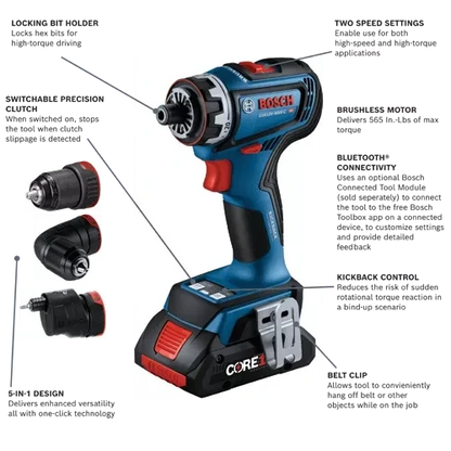 BOSCH GSR18V-800FCB24 18V Drill/Driver with 5-In-1 Flexiclick® System and (2) CORE18V® 4 Ah Advanced Power Battery