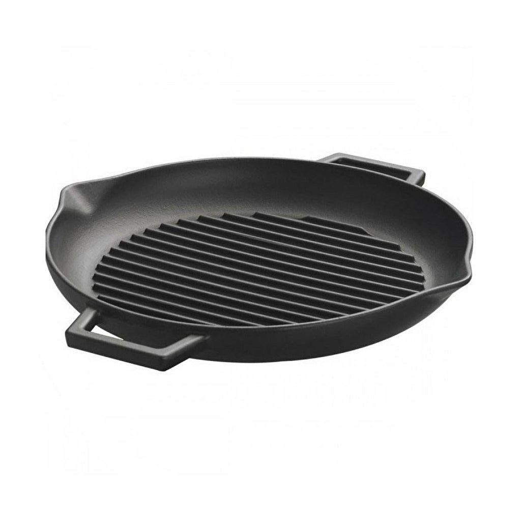 Lava Cast Iron Grill Pan - 30cm Round Enameled Indoor Stovetop Skillet for Perfect Steaks & Even Heating