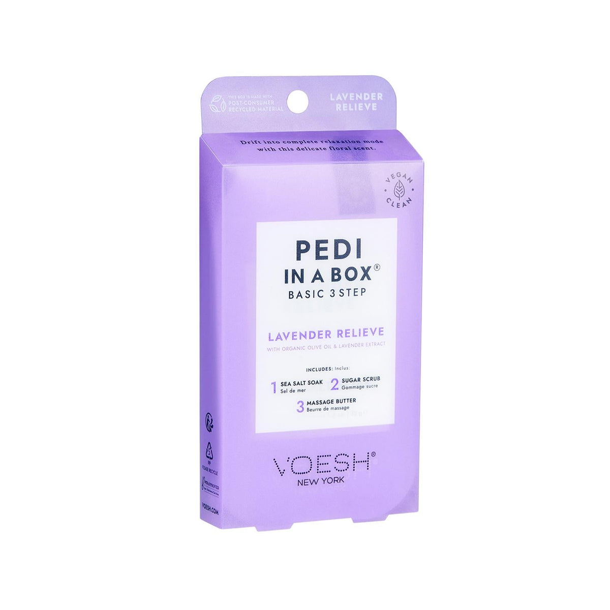 Voesh New York Pedi In A Box Basic Pedicure 3-Step Lavender Kit for At-Home Spa Experience