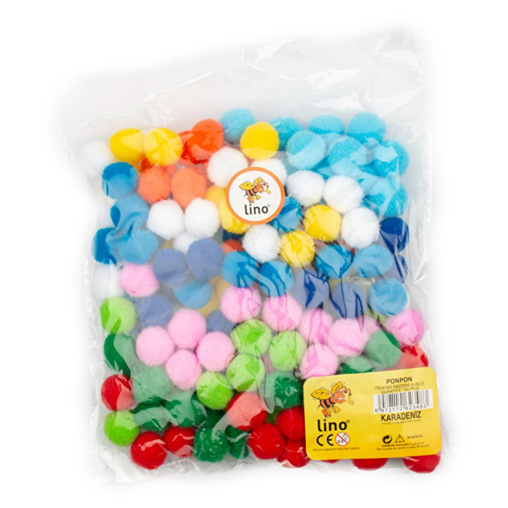 Lino Ponpon Craft Ponpon Set - 20 mm Diameter, 150 Count - Ideal for Arts and Crafts Supplies, Educational Craft Materials
