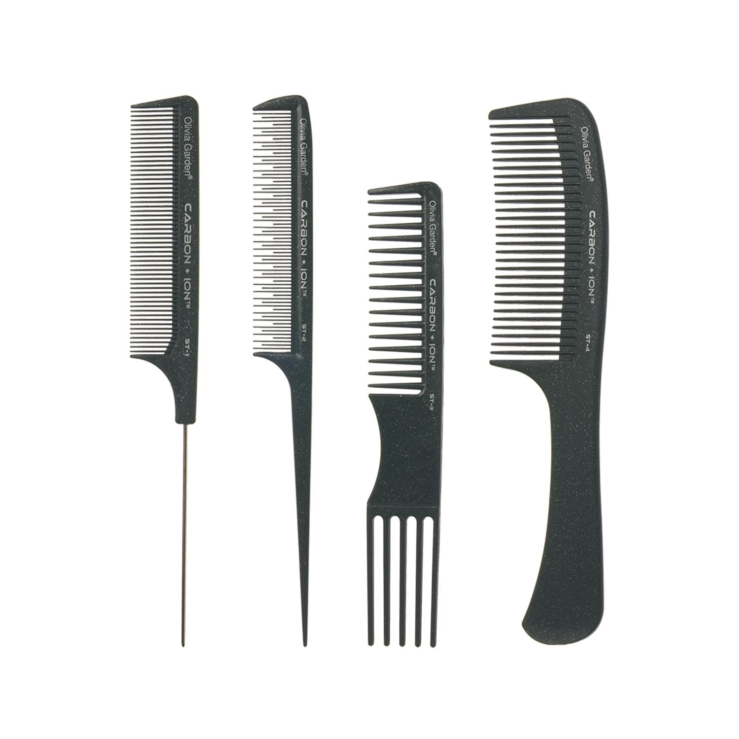 Olivia Garden Carbon Ion ST 4-Piece Comb Set with Pouch