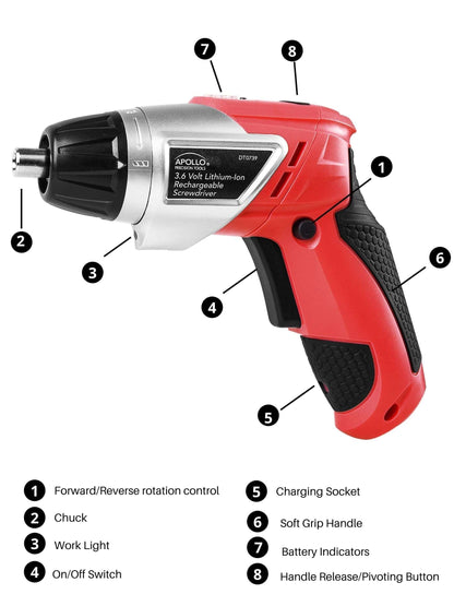 161 Piece Household Tool Kit with Convenient 3.6 Volt Lithium Ion Cordless Screwdriver - DT0739
