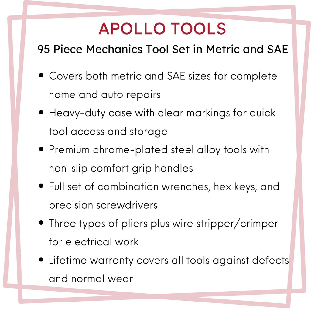 95 Piece Mechanics Tool Set in Metric and SAE for Small Engine, Mechanical and General Repairs – DT1242