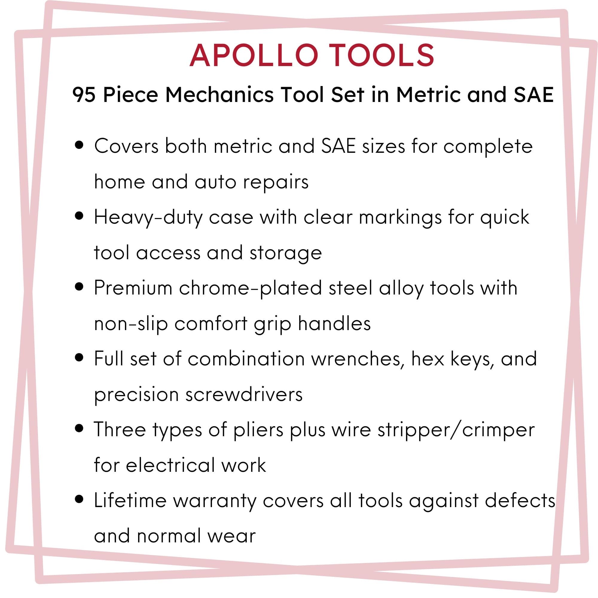 95 Piece Mechanics Tool Set in Metric and SAE for Small Engine, Mechanical and General Repairs – DT1242