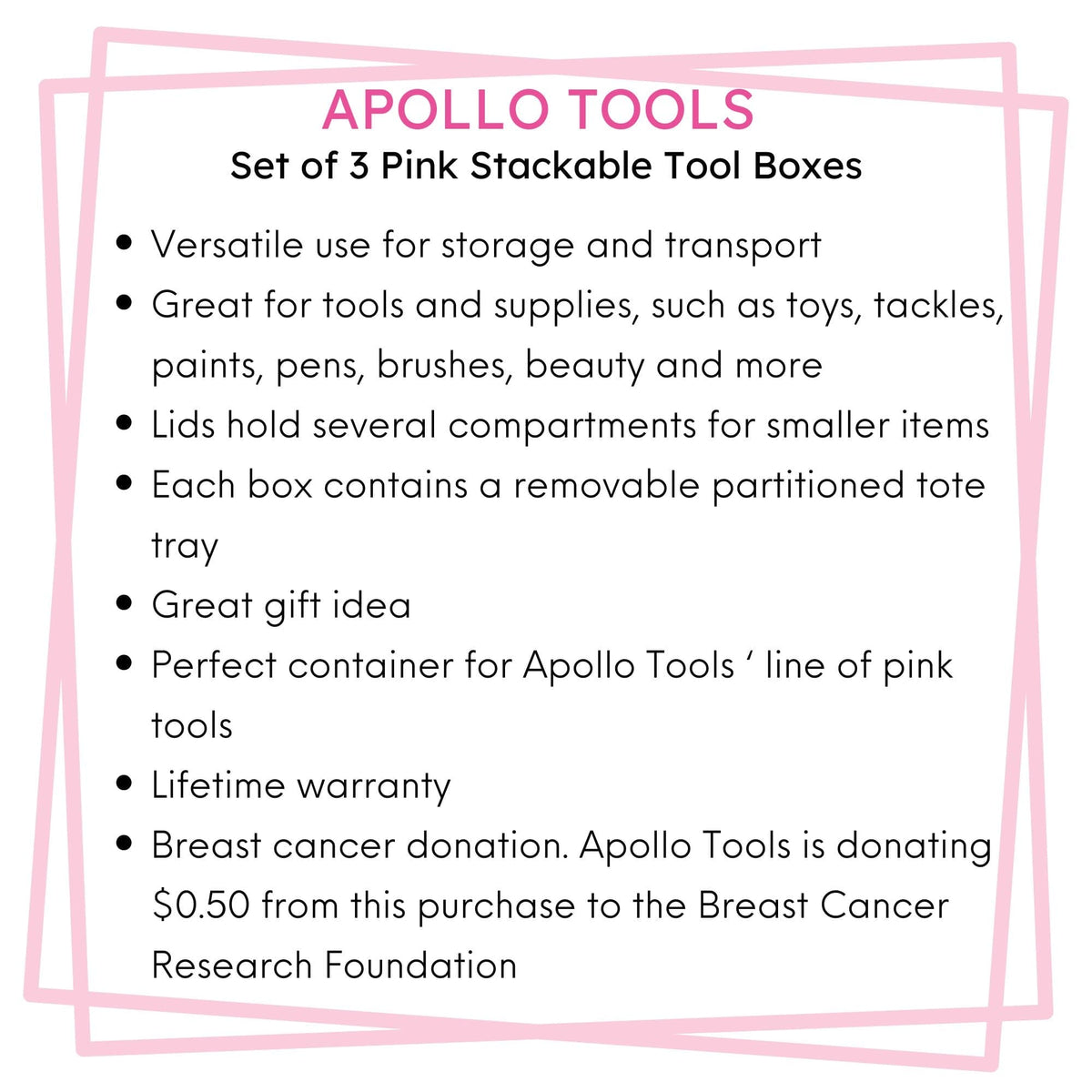 3 Piece Tool Box - Pink - DT5005P
