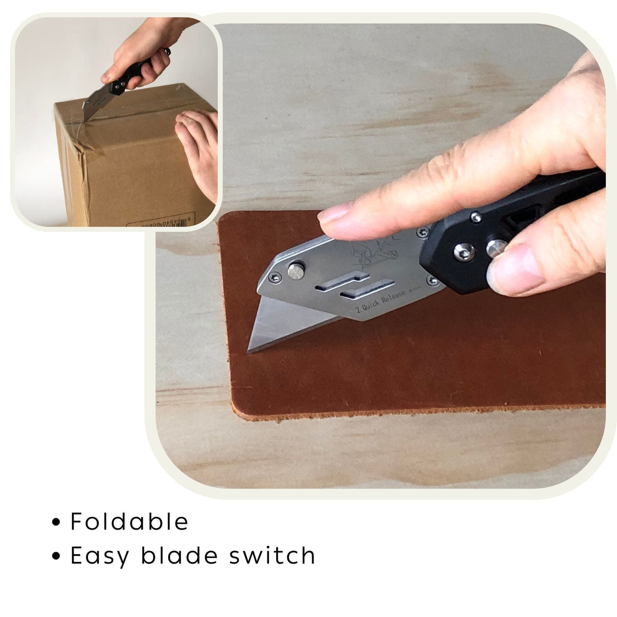 Ergonomic Stainless Steel, Lightweight, Foldable Black Utility Knife with Carabiner Clip and Fast-Change Blade - DT5017