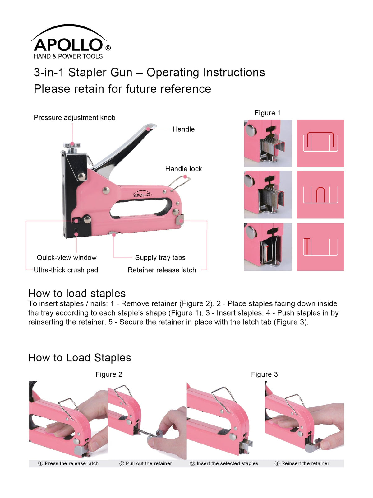 Pink Stapler with Power Adjustment Knob and 3000 Staples assortment-- DT5020P