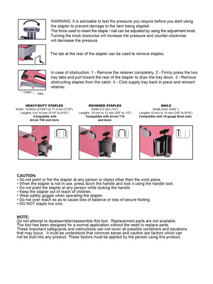 Pink Stapler with Power Adjustment Knob and 3000 Staples assortment-- DT5020P