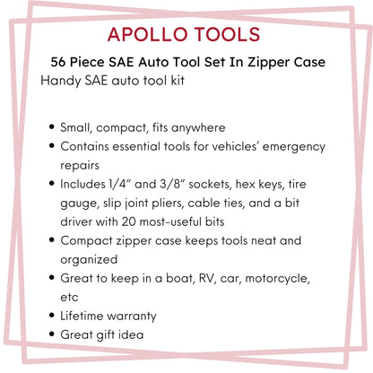 56 Piece SAE Auto Tool Set In Zipper Case - DT9774