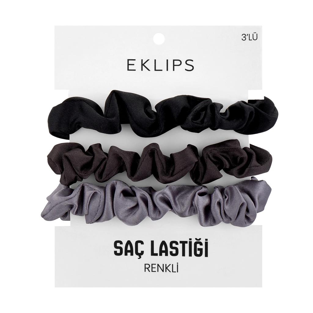 Eklips Satin Elastic Hair Ties Gentle Hold Black 3-Pack