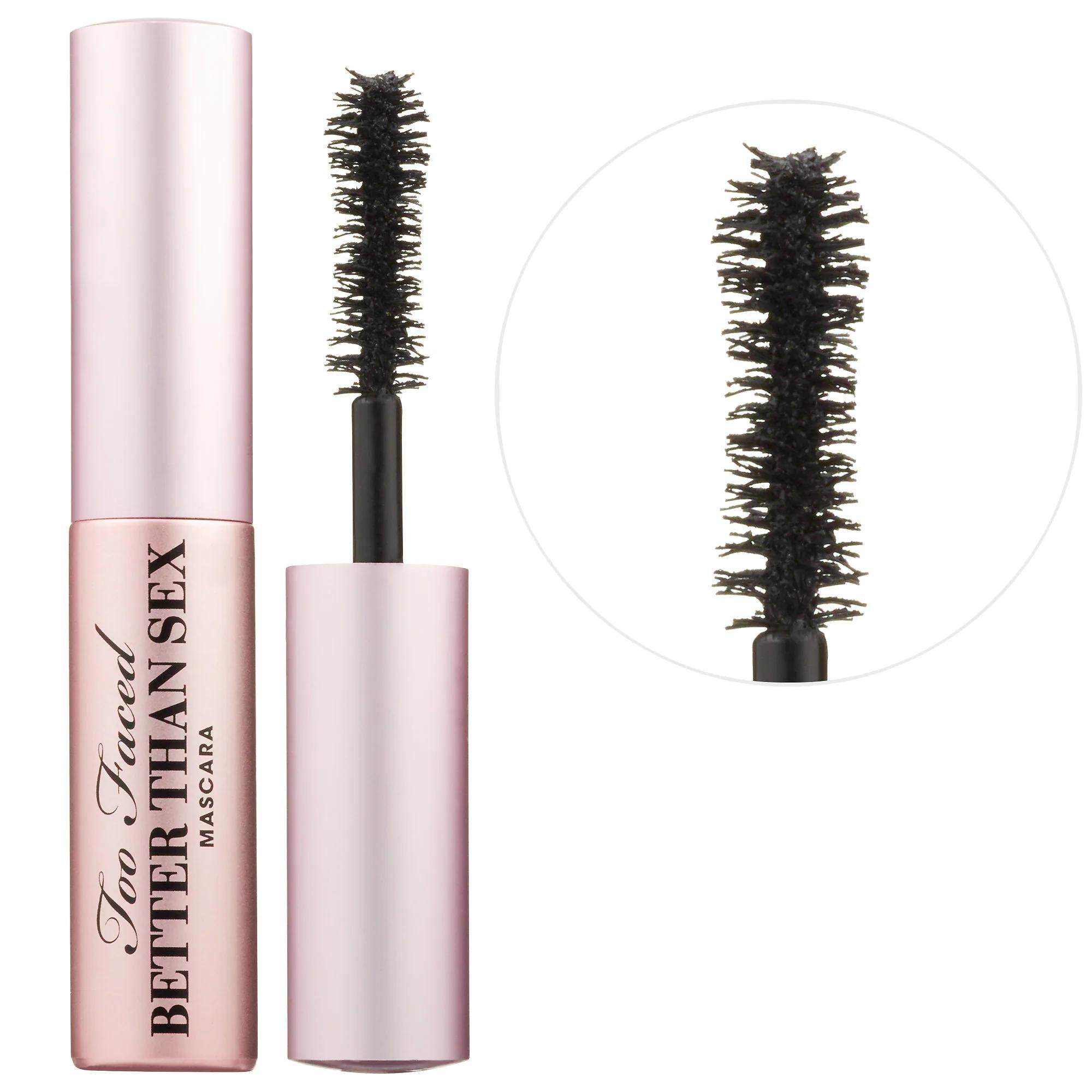 Too Faced Mini Better Than Sex Volumizing & Lengthening Mascara: Dramatic Carbon Black Lashes, Vegan & Cruelty-Free Formula, Hourglass Brush