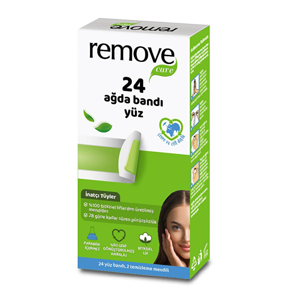 Remove Care Facial Wax Strips - 24 Count, Easy Hair Removal for Smooth Facial Skin