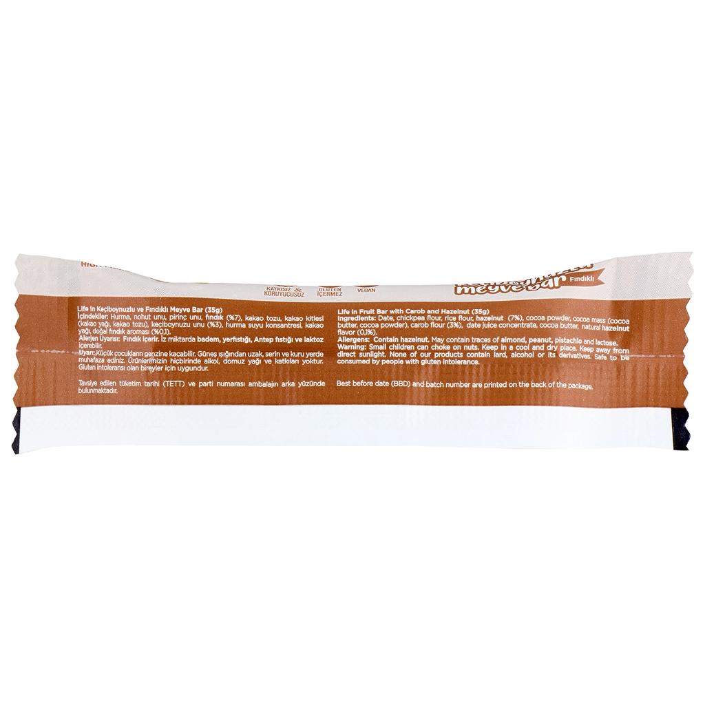 Life In Carob & Hazelnut Fruit Bar Healthy Snack 35g