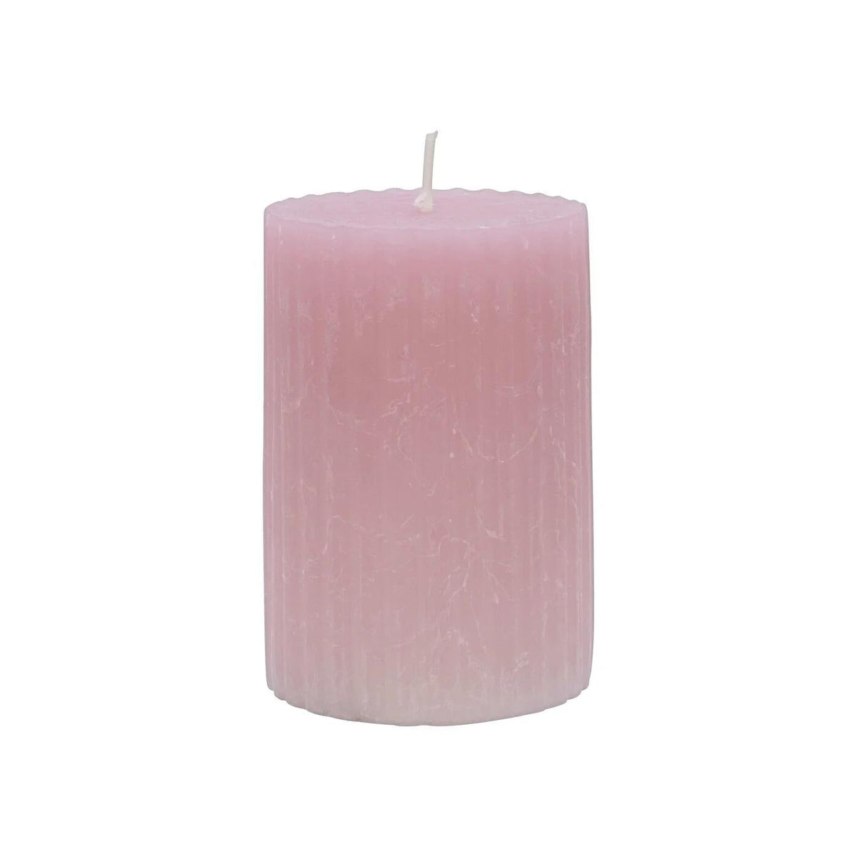 Rubin Licht Rustic Ribbed Pillar Candle in Rose Pink