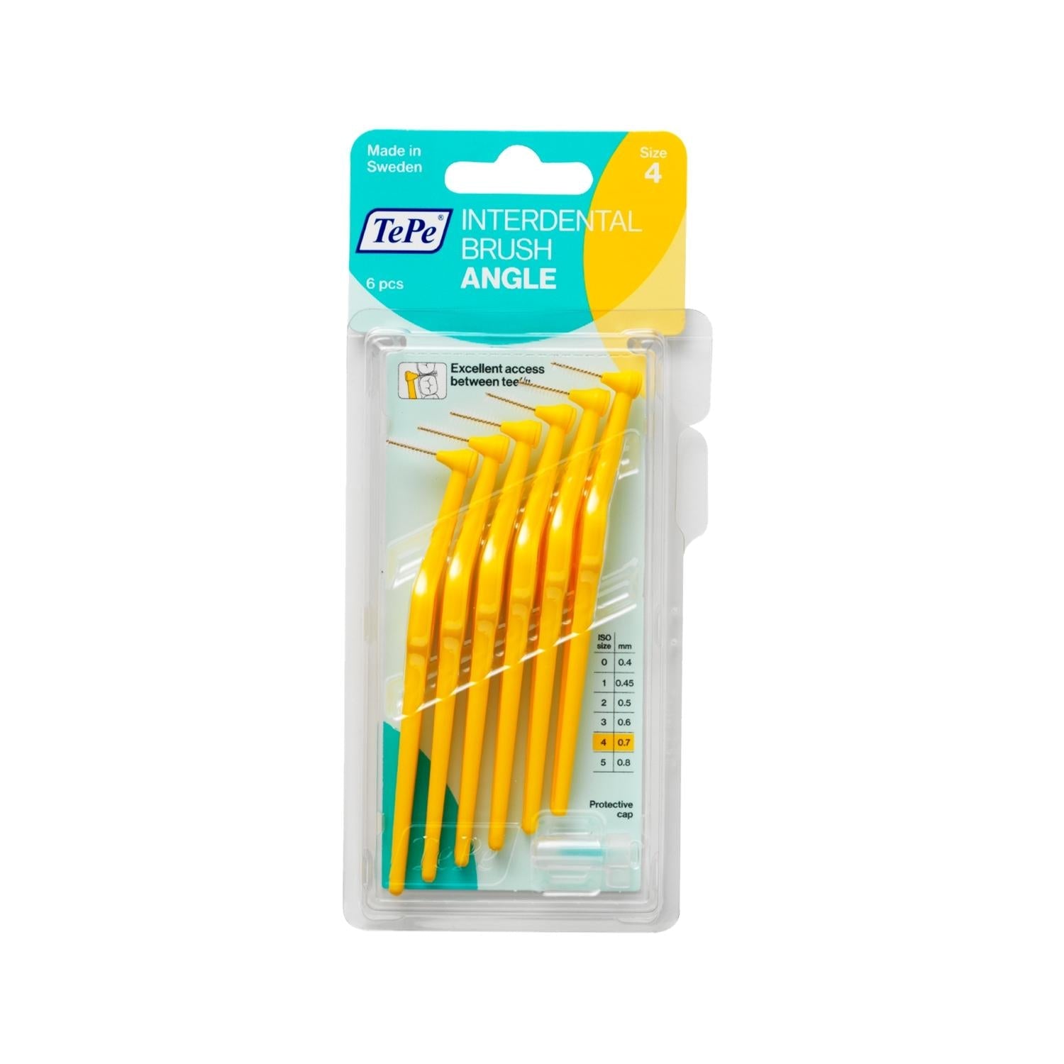 TePe Angel 0.7mm Interdental Brushes - 6 Pack | Yellow Gentle Gum Cleaning Brush for Tight Spaces & Orthodontic Appliances