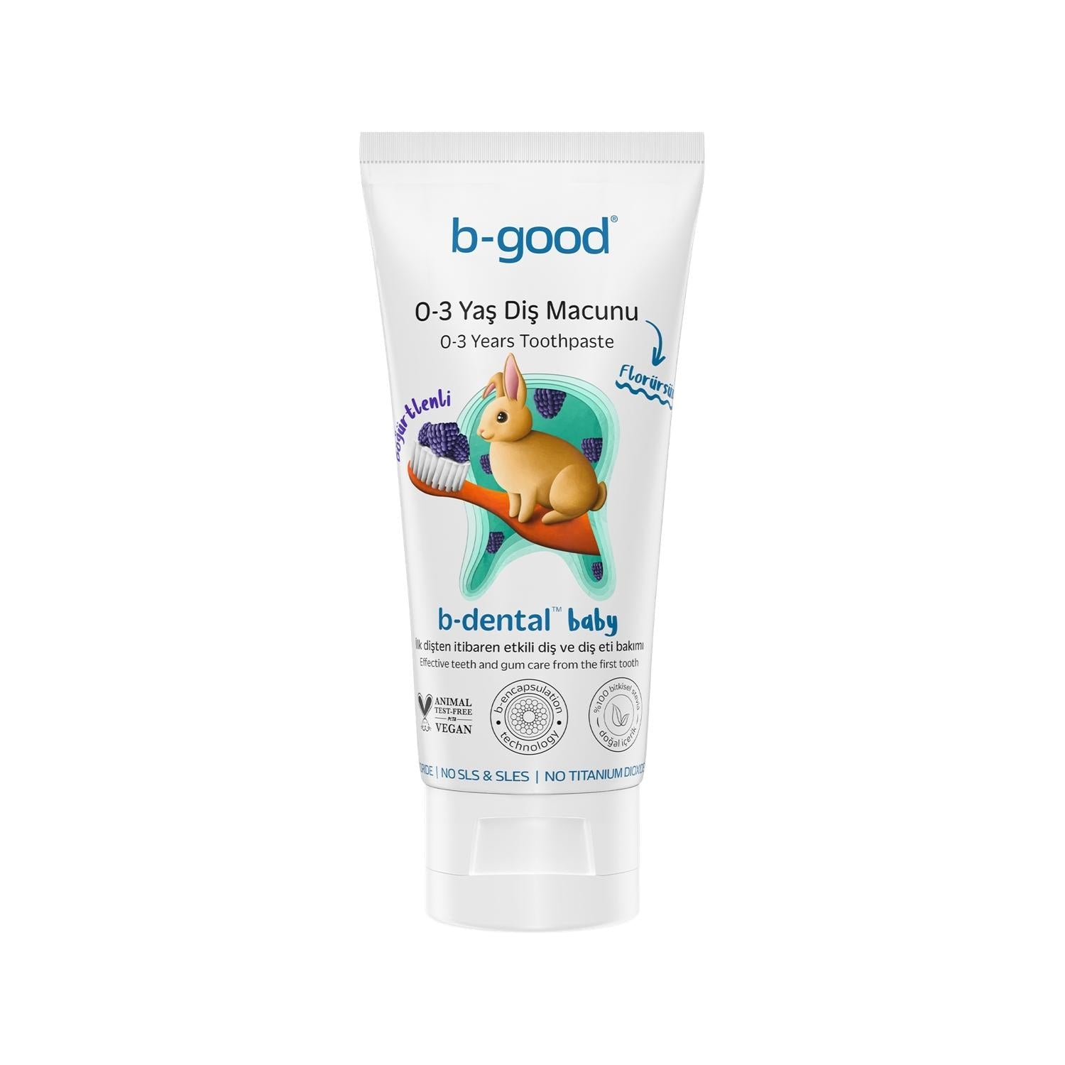b-good Baby Toothpaste, Fluoride-Free Blackberry Flavor for 0-3 Years Old - Natural Oral Care